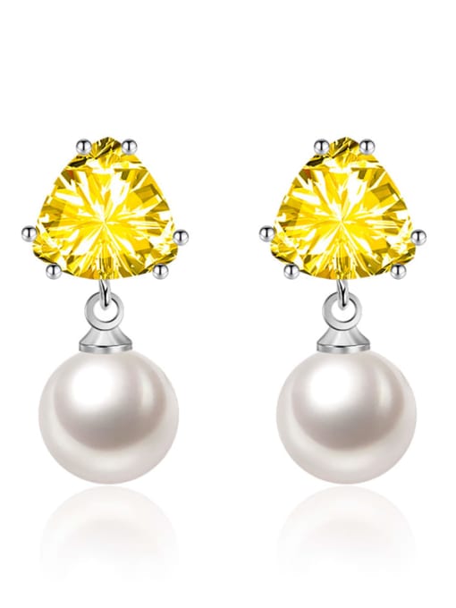 Yellow Brass Imitation Pearl Triangle Minimalist Drop Earring