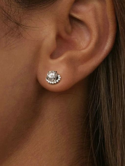 Jare 925 Sterling Silver Moissanite Round Dainty Stud Earring 1