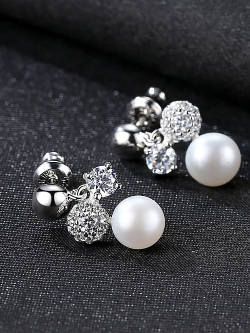 CCUI 925 Sterling Silver Freshwater Pearl Round Ball Trend Drop Earring 3