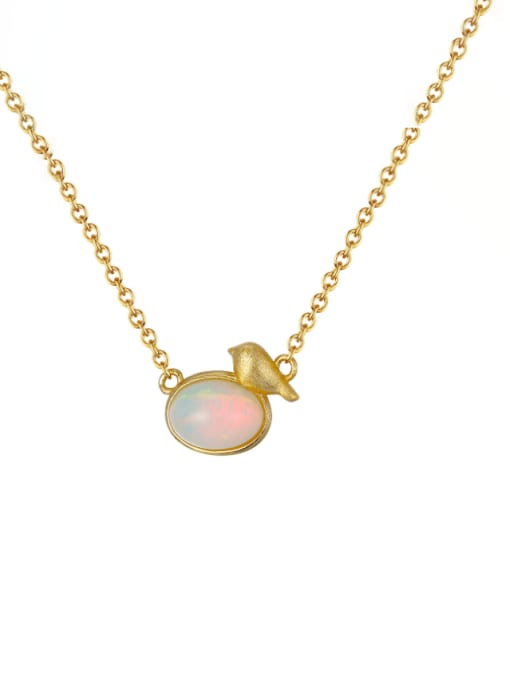 RINNTIN 925 Sterling Silver Opal Bird Cute Necklace