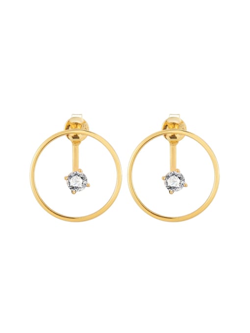 Gold Circle Zircon Earrings 925 Sterling Silver Geometric Minimalist Drop Earring