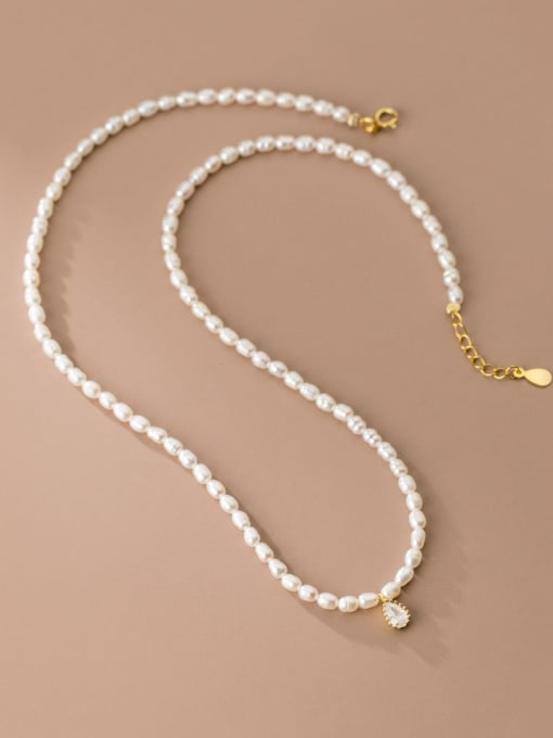 Rosh 925 Sterling Silver Imitation Pearl Round Minimalist Necklace
