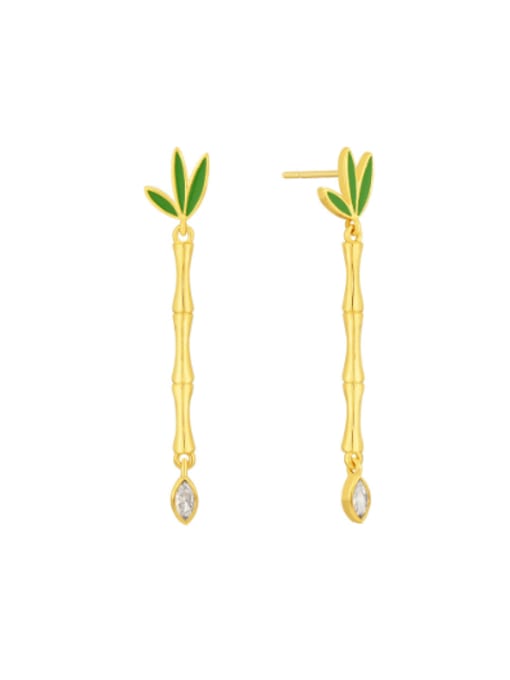 Gold Clover Drop Oil Zircon Earrings Brass Cubic Zirconia Geometric Minimalist Threader Earring