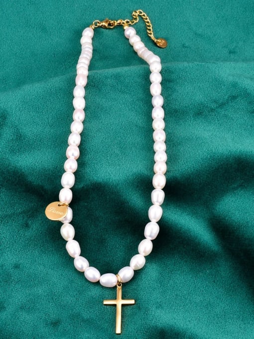 A TEEM Titanium Imitation Pearl Locket Minimalist Necklace