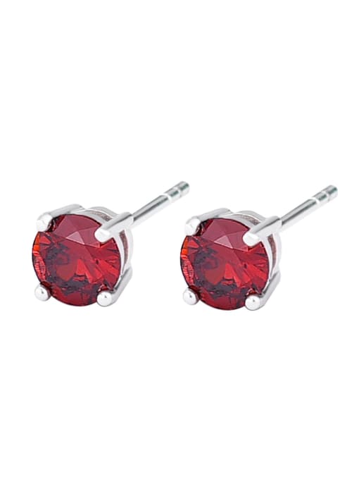 Bright red and silver 925 Sterling Silver Cubic Zirconia Geometric Minimalist Stud Earring