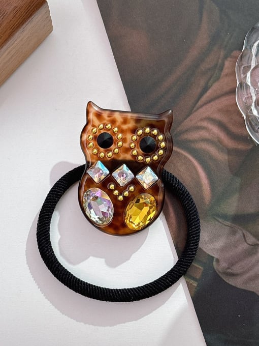 Coffee color 4.8cm Cellulose Acetate Trend Owl Alloy Rhinestone Hair Rope
