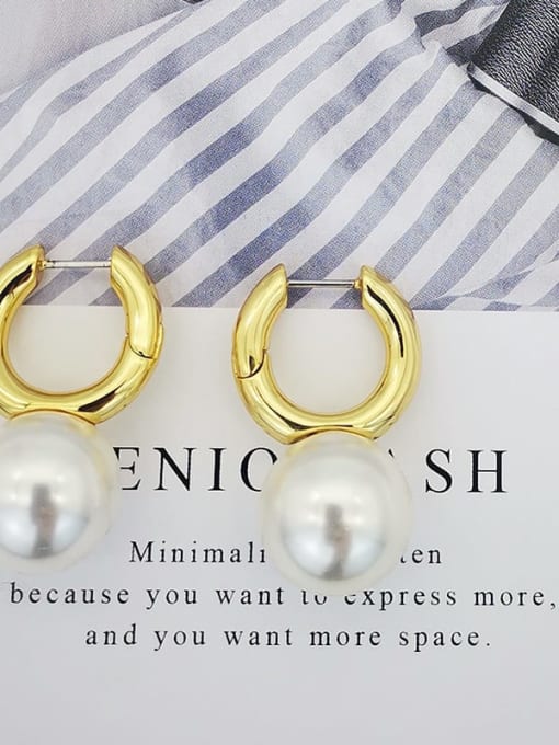 Gold,White Pearl Cooper with Imitation pearl classic Stud Earrings