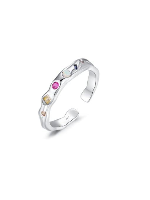 Candy Rainbow Ring 925 Sterling Silver Cubic Zirconia Geometric Dainty Band Ring