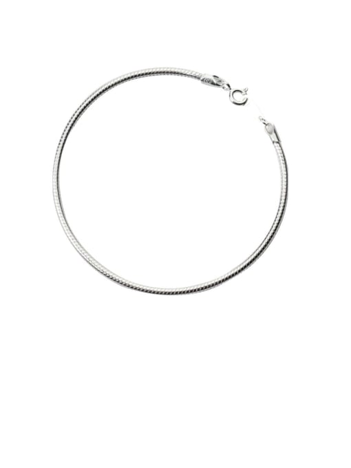 Rosh 925 Sterling Silver Simple glossy 2mm round snake bone bracelet  Link Bracelet 0