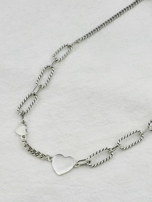 Necklaces(xl080) Vintage Sterling Silver With Antique Silver Plated Simplistic Smooth Heart Necklaces