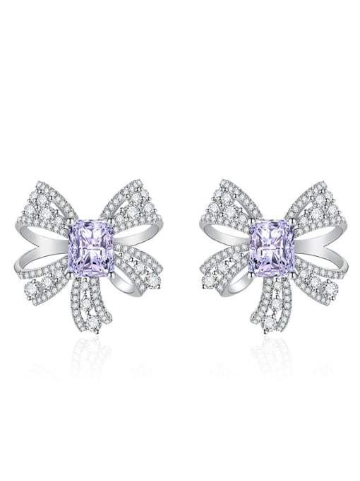 purple Brass Cubic Zirconia Butterfly Luxury Cluster Earring