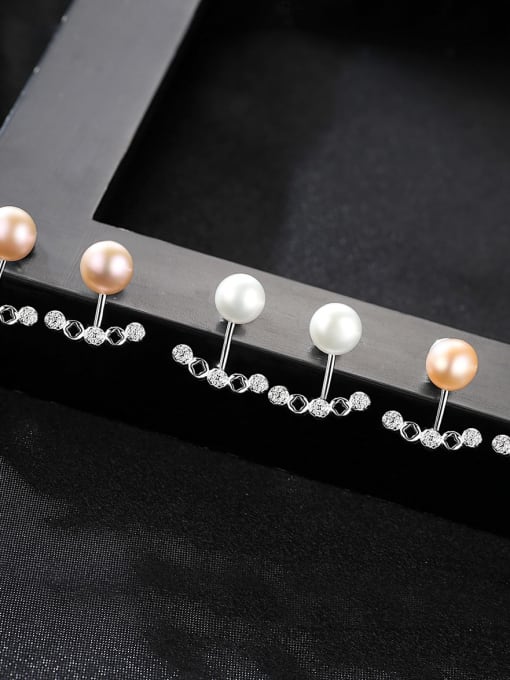 CCUI 925 Sterling Silver Freshwater Pearl White Geometric Trend  Two belts Stud Earring 3