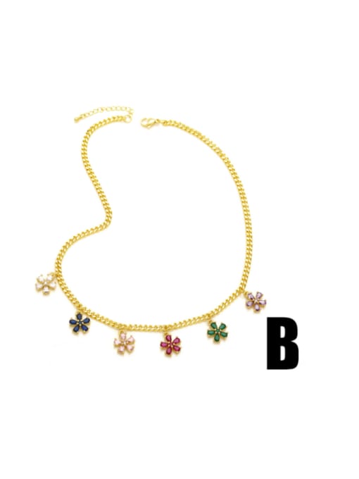 B Brass Cubic Zirconia Flower Trend Necklace