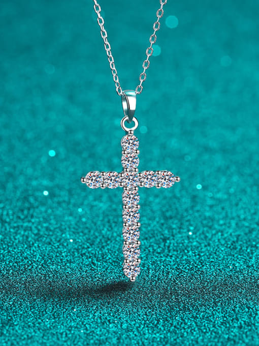 MOISS 925 Sterling Silver Moissanite Cross Dainty Regligious Necklace 0