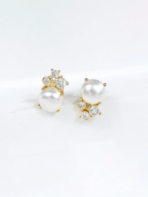 Golden Beizhu Earrings Brass Imitation Pearl Geometric Minimalist Stud Earring