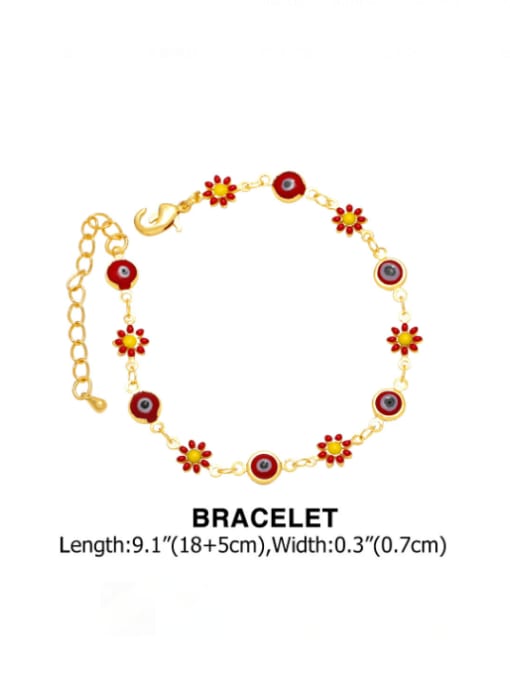 Bracelet Brass Enamel Vintage Flower Bracelet and Necklace Set