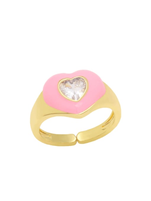 pink Brass Enamel Cubic Zirconia Heart Minimalist Band Ring