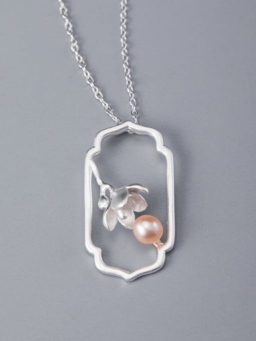 SILVER MI 925 Sterling Silver Imitation Pearl Flower Minimalist Necklace 3
