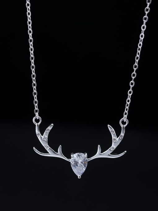 white  antler necklace 925 Sterling Silver Cubic Zirconia Deer Minimalist Necklace