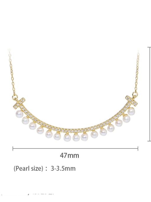 golden 925 Sterling Silver Freshwater Pearl Geometric Minimalist Necklace