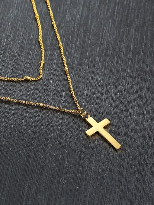 CONG Stainless Steel With Gold Plated Simplistic Cross Multi Strand Necklaces 2