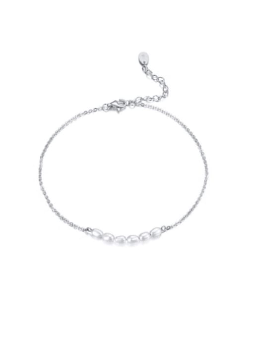 White gold and white pearl 925 Sterling Silver Freshwater Pearl Irregular Minimalist  Anklet