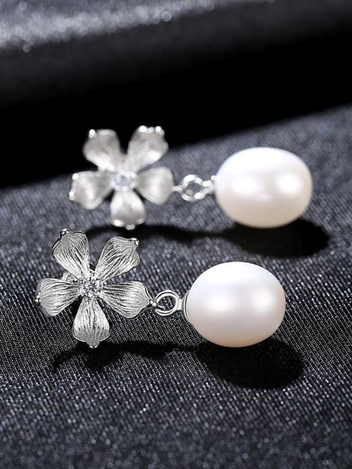 CCUI 925 Sterling Silver Freshwater Pearl Flower Vintage Drop Earring 3