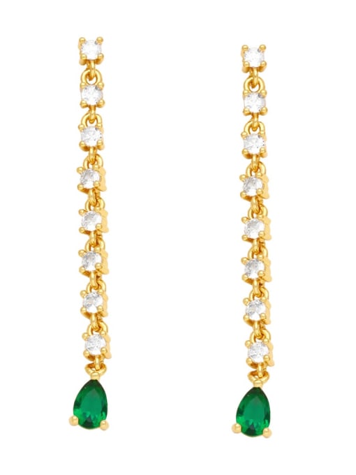 green Brass Cubic Zirconia Tassel Vintage Drop Earring