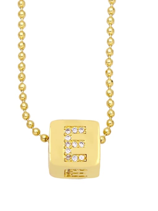 E Brass Cubic Zirconia Letter Vintage square Pendant Necklace
