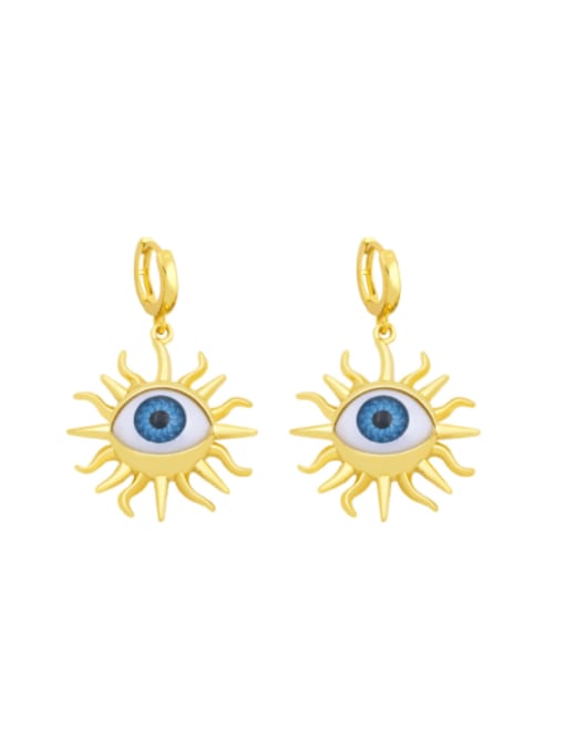 blue Brass Rhinestone Enamel Evil Eye Cute Huggie Earring