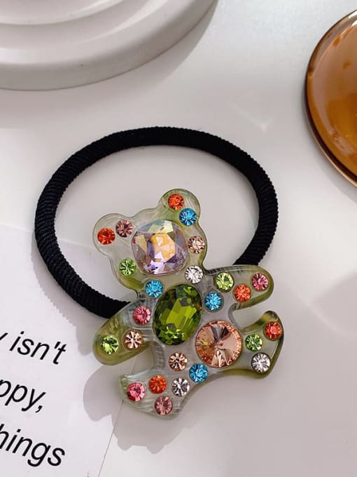 Colorful green 4.7cm Cellulose Acetate Trend Bear Rhinestone Hair Rope