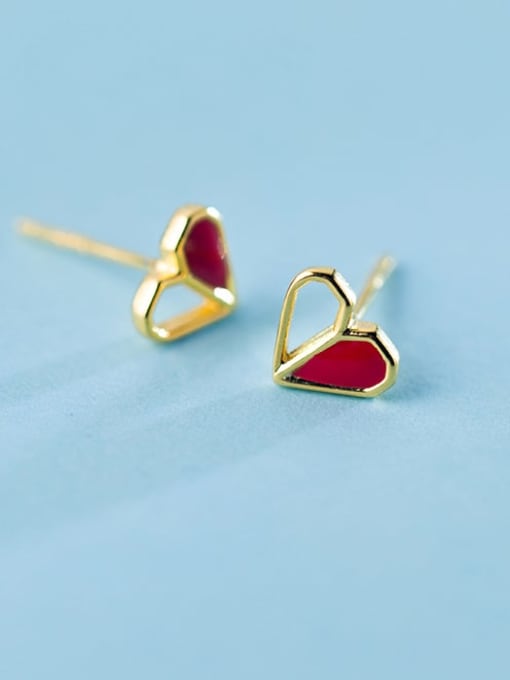 Rosh 925 Sterling Silver Red Enamel Heart Minimalist Stud Earring 0