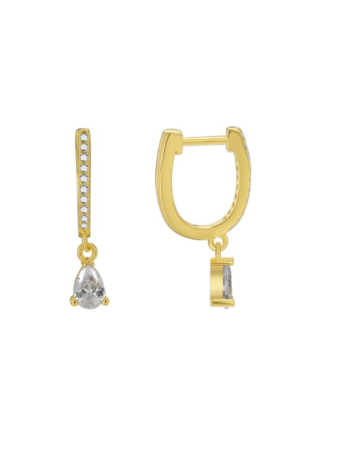 Gold Droplet Shaped Zircon Earrings Brass Cubic Zirconia Water Drop Minimalist Huggie Earring