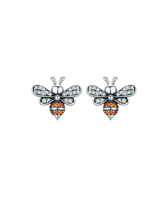 Silver oxide 925 Sterling Silver Cubic Zirconia Bee Cute Stud Earring