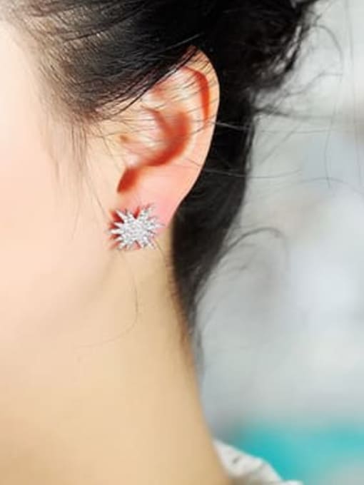 BLING SU Copper Cubic Zirconia Flower Dainty Stud Earring 1
