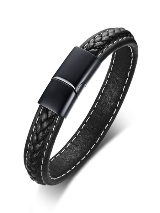 CONG Titanium Steel Leather Geometric Minimalist Bracelet 4