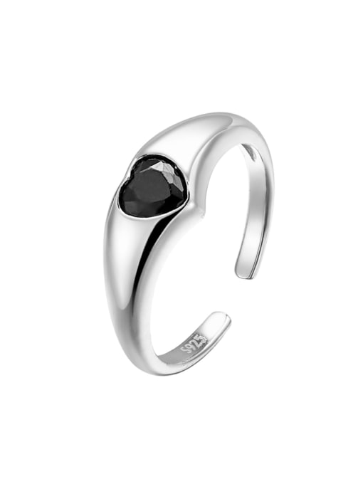 Platinum 925 Sterling Silver Enamel Heart Minimalist Band Ring