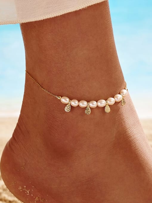 RINNTIN 925 Sterling Silver Freshwater Pearl Water Drop Minimalist  Anklet 1
