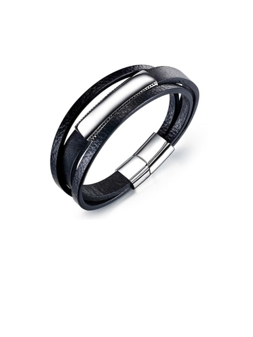 1369-Leather bracelet Titanium Black Leather Geometric Minimalist Bracelets
