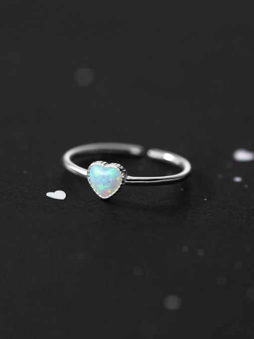 Rosh 925 Sterling Silver Opal Heart Cute Band Ring