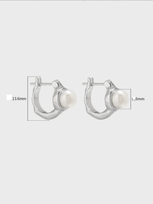 DAKA 925 Sterling Silver Imitation Pearl Geometric Minimalist Huggie Earring 3