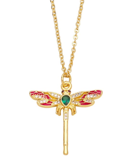 A Brass Cubic Zirconia Enamel Bird Vintage Dragonfly Pendant Necklace
