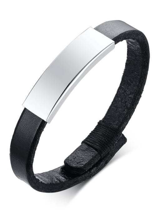 CONG Stainless steel Leather Geometric Minimalist Bracelet 0