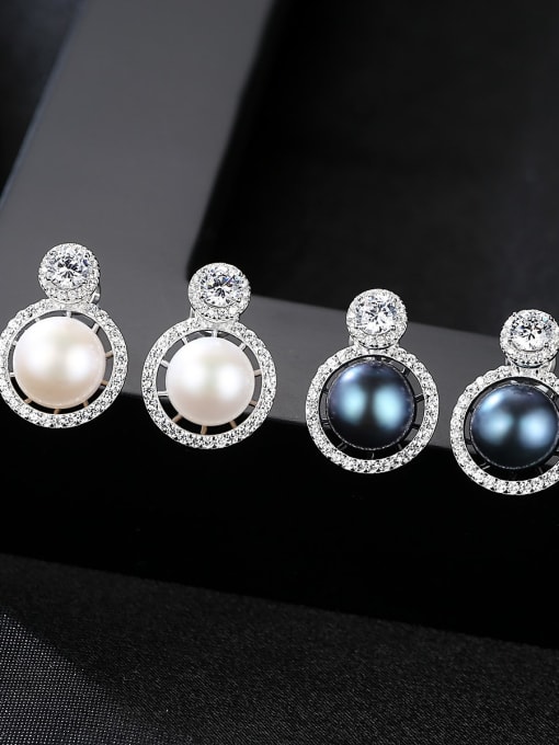 CCUI 925 Sterling Silver Freshwater Pearl White Round Luxury Stud Earring 3