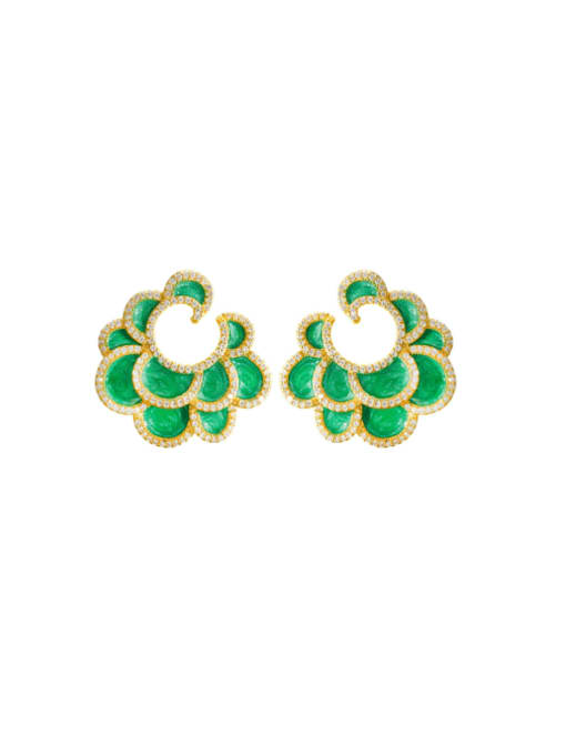 L.WIN Brass Cubic Zirconia Enamel Flower Luxury Stud Earring 0