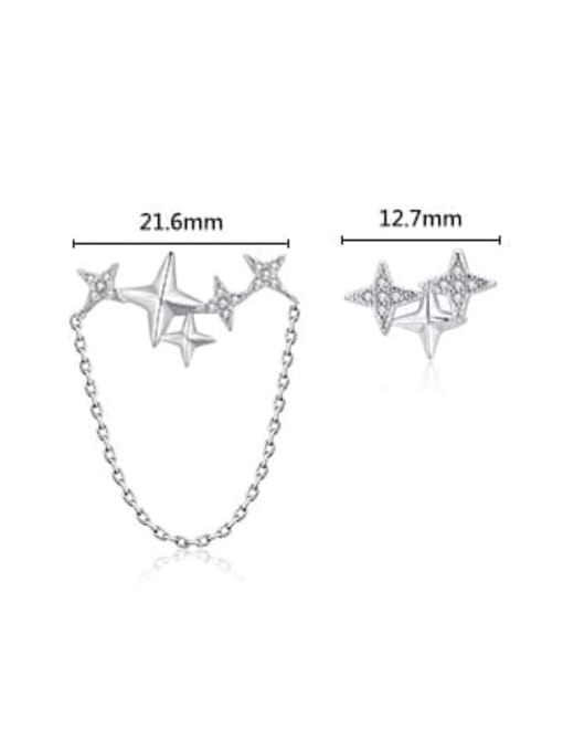 MODN 925 Sterling Silver Cubic Zirconia Asymmetric Pentagram Tassel Minimalist Stud Earring 2