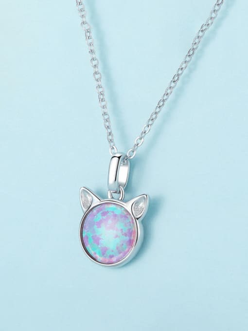 Jare 925 Sterling Silver Synthetic Opal Rabbit Minimalist Necklace 0