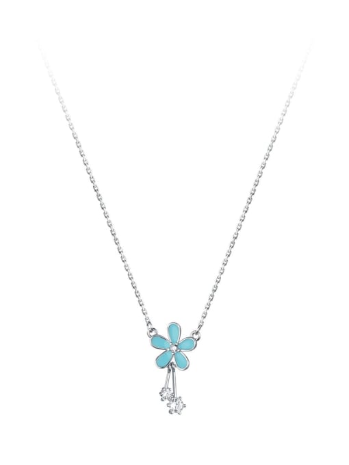 Rosh 925 Sterling Silver Imitation Pearl Enamel Flower Cute Tassel Necklace 0