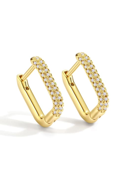 Gold Square Earrings Brass Cubic Zirconia Geometric Minimalist Huggie Earring