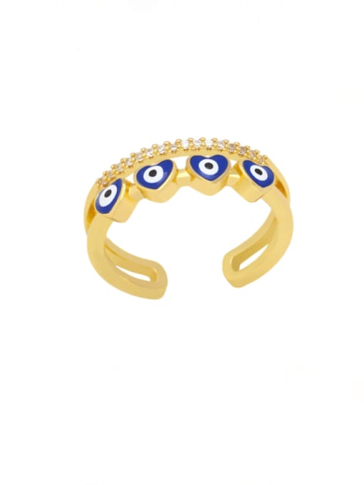 blue Brass Enamel Cubic Zirconia  Heart Trend Band Ring
